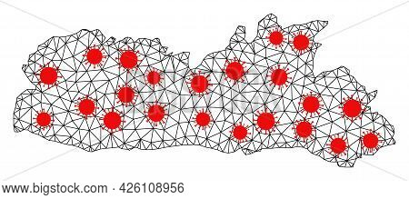 Wire Frame Polygonal Map Of Meghalaya State Under Infection. Vector Model Is Created From Map Of Meg