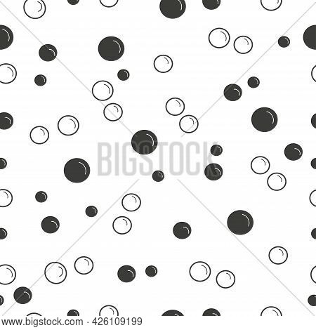 Bubbles Seamless Pattern, Silhouette And Outline On White Background
