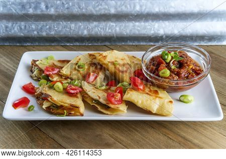 Vegetarian Mexican Pepper Jack Cheese Quesadillas With Black Bean Salsa