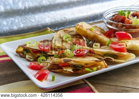 Vegetarian Mexican Pepper Jack Cheese Quesadillas With Black Bean Salsa