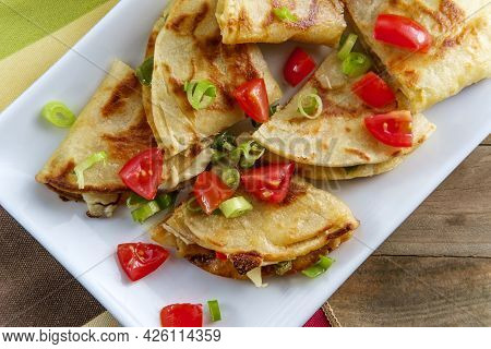 Vegetarian Mexican Pepper Jack Cheese Quesadillas With Black Bean Salsa