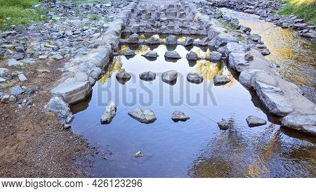 Fishway Built To Improve Fish Migration Into A Creek, Seasonally Dry With Little Water At Present. P