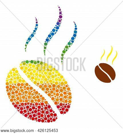 Aroma Coffee Bean Collage Icon Of Round Dots In Different Sizes And Rainbow Bright Color Tints. A Do