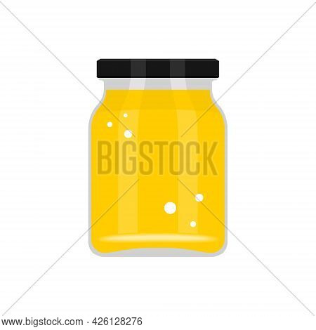 Vector Illustration Of A Glass Jar With Honey, Jam, Butter. Realistic Illustration With Food.