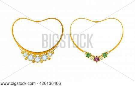 Jewellery Or Jewelry Item As Personal Adornment With Necklace Vector Set