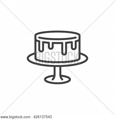 Cake On Stand Line Icon. Linear Style Sign For Mobile Concept And Web Design. Wedding Cake Outline V
