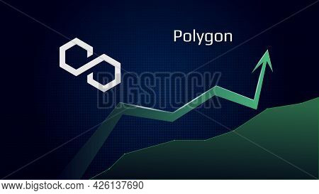 Polygon Matic In Uptrend And Price Is Rising. Cryptocurrency Coin Symbol And Green Up Arrow. Flies T