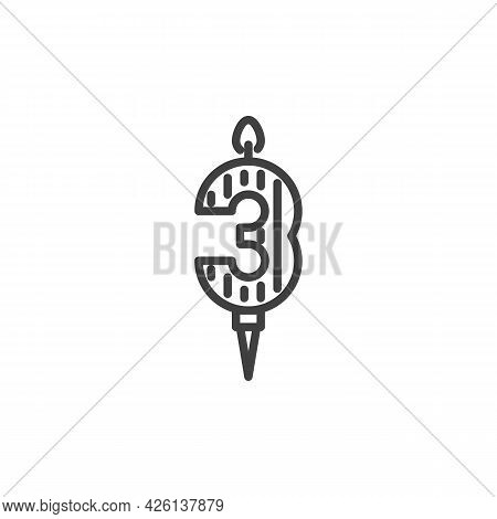 Three Years Birthday Candle Line Icon. Linear Style Sign For Mobile Concept And Web Design. Number 3