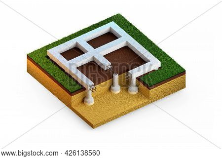 Drilled Belled Foundation - Isolated Cg Industrial 3d Illustration