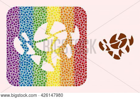 Dot Mosaic Coffee Bean Destruction Stencil Icon For Lgbt. Rainbow Colored Rounded Square Mosaic Is A