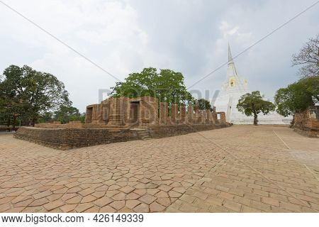 Ruin Of Old Pagoda At Phukhao Thong In Ayutthaya, Thailand.