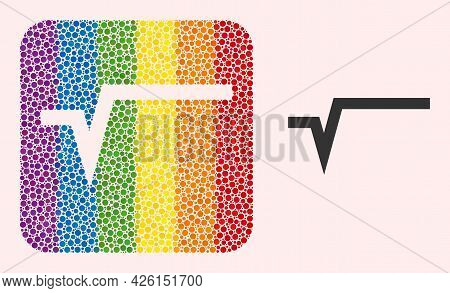 Dotted Mosaic Square Root Stencil Pictogram For Lgbt. Rainbow Colored Rounded Square Collage Is Arou