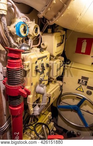 Kaliningrad, Russia-june 05, 2021 Phone Number Of The Russian Soviet Submarine In The Museum Of The 