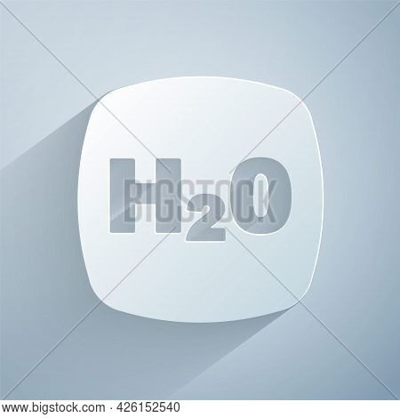 Paper Cut Chemical Formula For Water Drops H2o Shaped Icon Isolated On Grey Background. Paper Art St