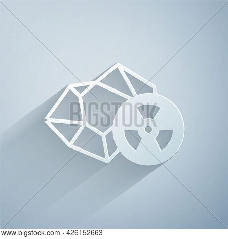 Paper Cut Radioactive Icon Isolated On Grey Background. Radioactive Toxic Symbol. Radiation Hazard S