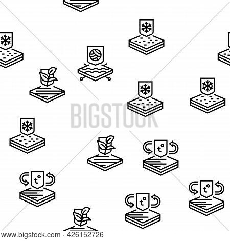 Fabrics Properties Collection Icons Set Vector. Elastic And Stretched, Warm And Cool, Antibacterial 