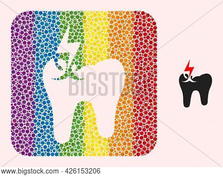 Dotted Mosaic Tooth Crash Subtracted Icon For Lgbt. Colorful Rounded Rectangle Mosaic Is Around Toot