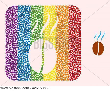 Dot Mosaic Smell Coffee Bean Subtracted Pictogram For Lgbt. Rainbow Colored Rounded Rectangle Mosaic