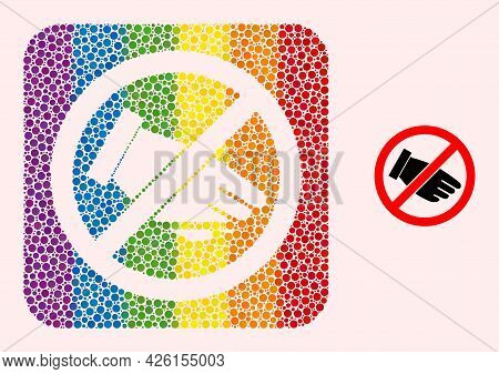 Dot Mosaic No Hand Hole Pictogram For Lgbt. Rainbow Colored Rounded Square Mosaic Is Around No Hand 