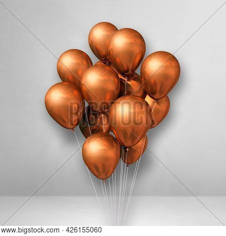 Copper Balloons Bunch On A White Wall Background. 3d Illustration Render
