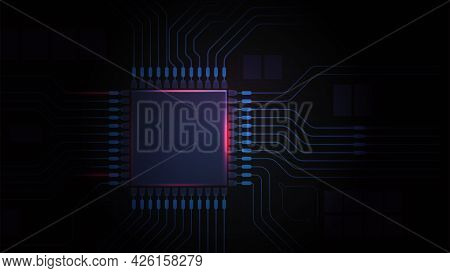 Circuit Board Cpu Chip Computer Motherboard Light Power On Processor Dark Background