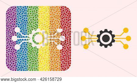 Dotted Mosaic Hitech Gear Carved Pictogram For Lgbt. Rainbow Colored Rounded Square Mosaic Is Around