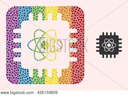 Dotted Mosaic Quantum Computing Carved Icon For Lgbt. Multicolored Rounded Square Mosaic Is Around Q