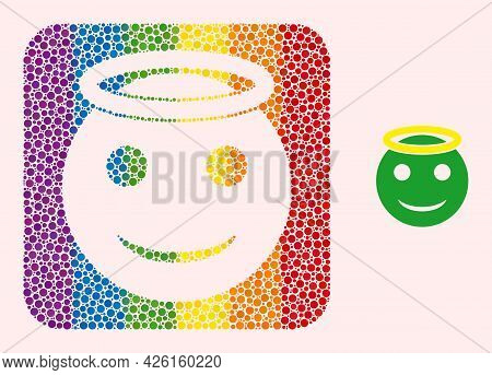 Dotted Mosaic Holy Smiley Hole Icon For Lgbt. Colored Rounded Square Mosaic Is Around Holy Smiley Ho