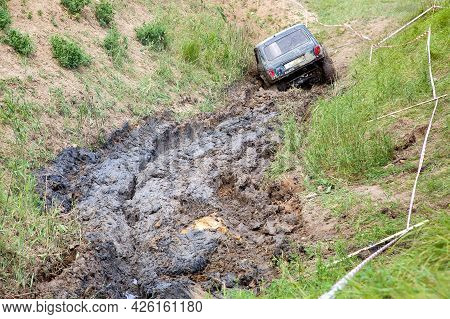 An Hill With Slopes And Off-road Terrain For Competition Driving Through The Swamp On Off-road Vehic