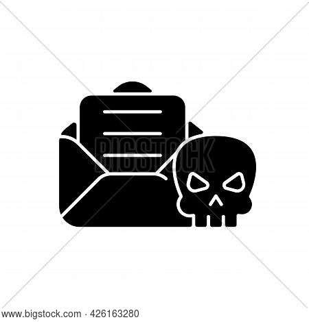 Email Phishing Black Glyph Icon. Online Scam. Cyber Attack By Sending Malicious Email. Gaining Info 