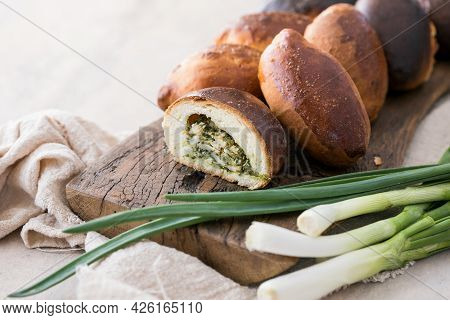 Russian Pastries (pirogi) Filled With Eggs And Green Onion. Russian Pastries (pirogi)
