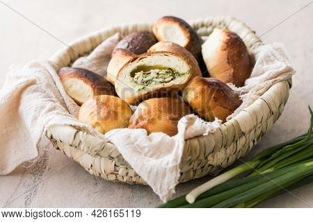 Russian Pastries (pirogi) Filled With Eggs And Green Onion. Russian Pastries (pirogi)
