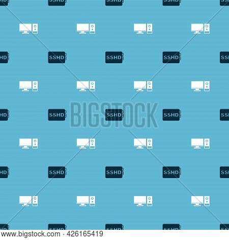 Set Sshd Card And Computer Monitor On Seamless Pattern. Vector