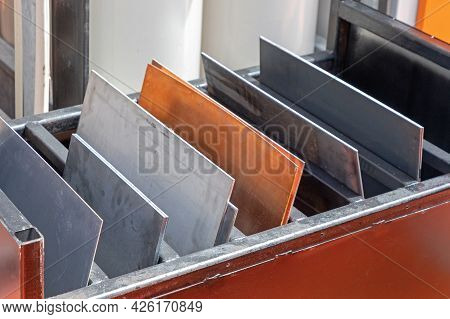 Sheets Of Different Material Metal In Holder Workshop