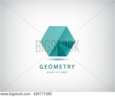 Vector Abstract Oigami, Crystal Heometric Logo. 3d Green Modern Logotype, Polygonal Minimalist Shape