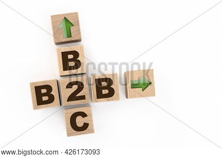Words B2b, B2c Collected In Crossword With Wooden Cubes. Copy Space
