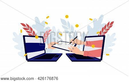 Electronic Contract Or Digital Signature Concept. Digital Signature, Business Contract, Electronic C