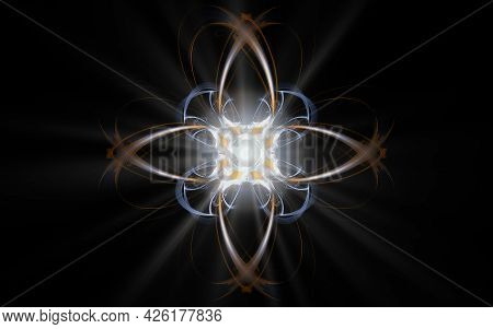 Abstract Illustration Of A Computer Generated Fantastic Flower Of Various Shapes And Shades On A Bla