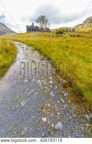 Ruined Terrace Of Slate Buildings In Wilderness.