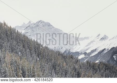Snow covered mountain view in Verbier, Switzerland