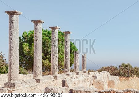 Ancient Ruins Of Colonnaded Portico In The Sanctuary Of Apollo Hylates Near Limassol, Cyprus