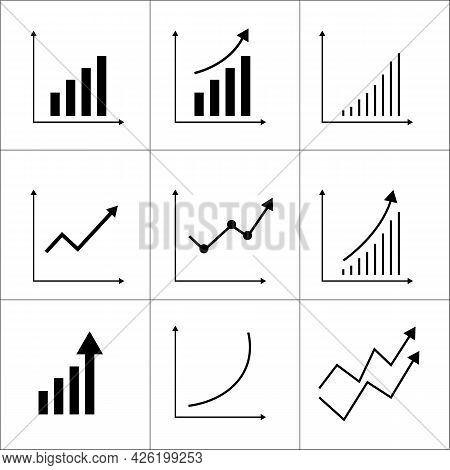 Growth Related Vector Icon Set Isolated On A White Background. Growing Bar Graph Icon Set.