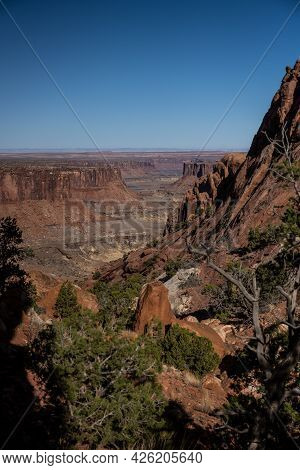 View Heading Down The Syncline Trail In Canyonlands National Park
