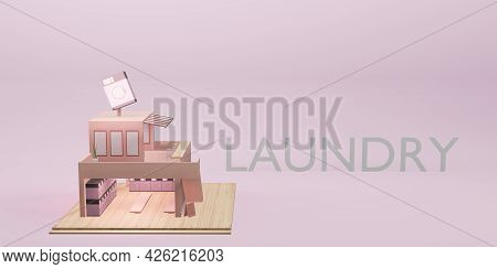 Laundry Shop Model Washing Machine Coin Laundry Service Cartoon 3d Illustration