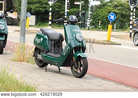 Haarlem, The Netherlands - June 26th 2021: Rental Scooter From The Felyx App-based Scooter Rental Se