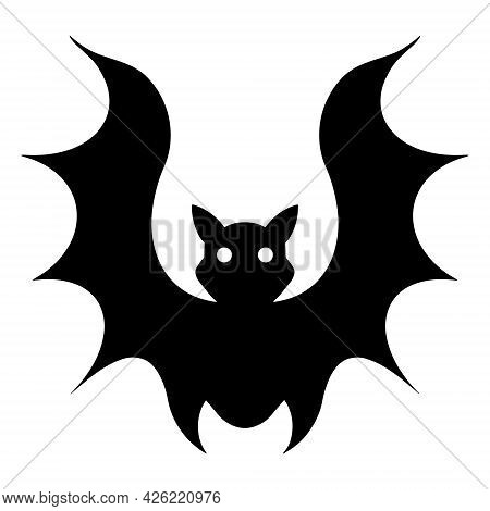 Bat Vector Icon. Isolated Illustration On White. Black Silhouette Of A Nocturnal Predator With Round