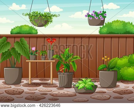Illustration Of The Pot Of Plants Inside The High Fence