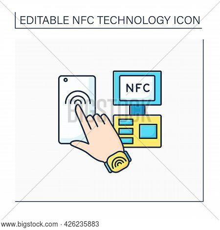 Nfc Color Icon. Payment System In Supermarkets. Smart Clock. Near Field Communication. Contactless P