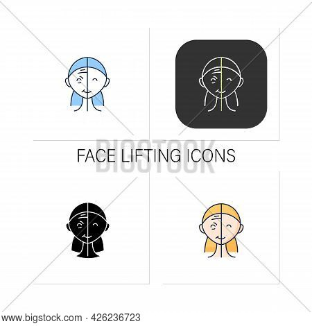 Cosmetic Injection Icons Set.before And After Injection.face Lifting. Rejuvenation.comparison.beauty