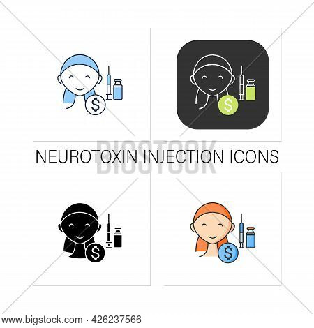 Cosmetic Injection Icons Set. Perfect Procedure Price. Happy Customer.vaccine Recruitment. Beauty Co